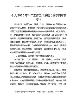 个人2025年半年工作工作总结（文字岗可参考）