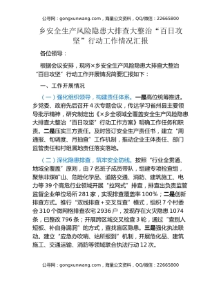 乡安全生产风险隐患大排查大整治“百日攻坚”行动工作情况汇报 (2)