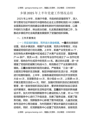 乡镇2025年上半年党建工作情况总结