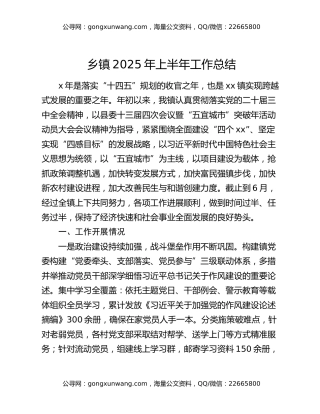 乡镇2025年上半年工作总结