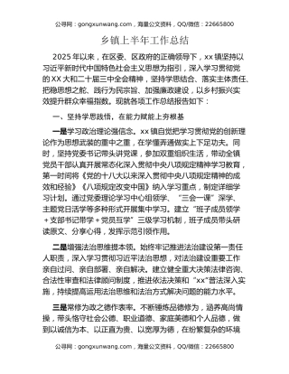 乡镇上半年工作总结