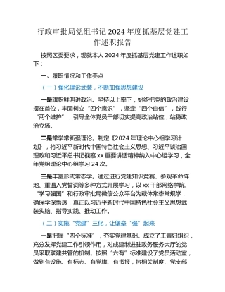 行政审批局党组书记2024年度抓基层党建工作述职报告