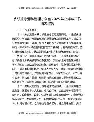 乡镇应急消防管理办公室2025年上半年工作情况报告