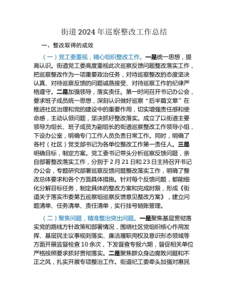 街道2024年巡察整改工作总结