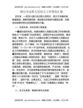 践行全过程人民民主工作情况汇报