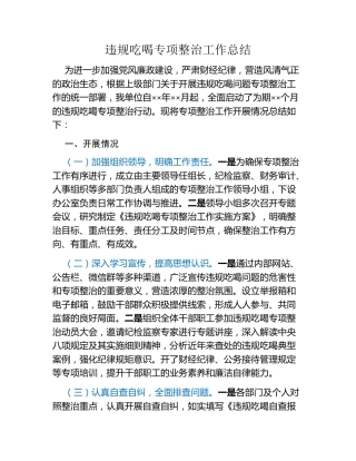 违规吃喝专项整治工作总结