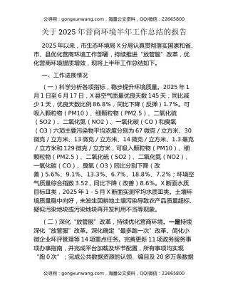 关于2025年营商环境半年工作总结的报告