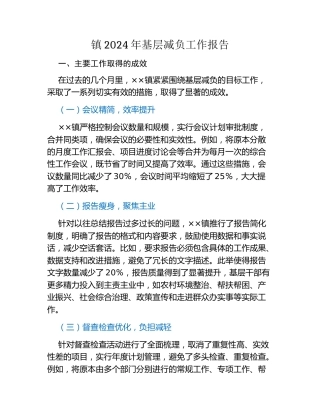 镇2024年基层减负工作报告