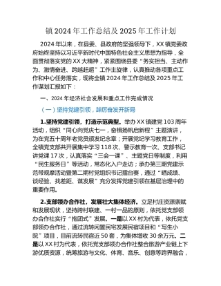镇2024年工作总结及2025年工作计划