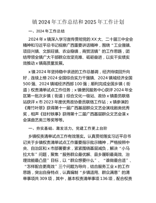 镇2024年工作总结和2025年工作计划