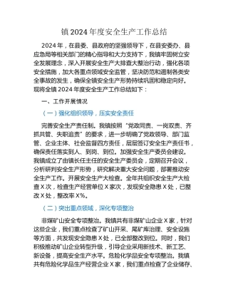 镇2024年度安全生产工作总结