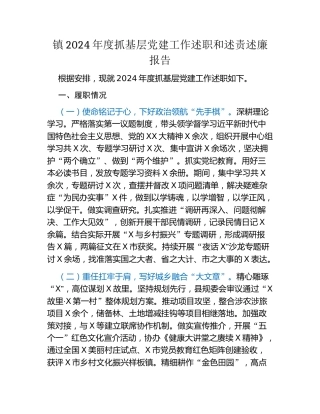 镇2024年度抓基层党建工作述职和述责述廉报告
