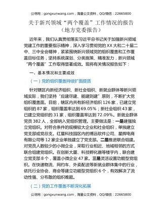 关于新兴领域两个覆盖工作情况的报告