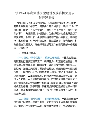 镇2024年度抓基层党建引领模范机关建设工作情况报告