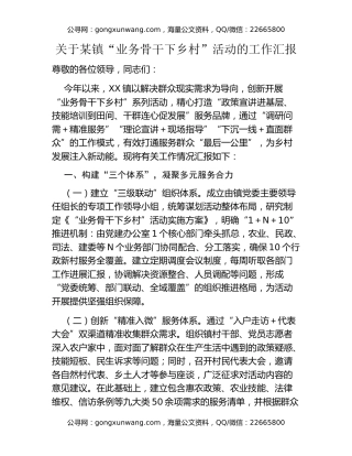 关于某镇 “业务骨干下乡村” 活动的工作汇报