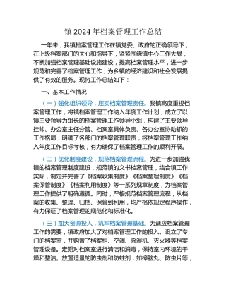镇2024年档案管理工作总结