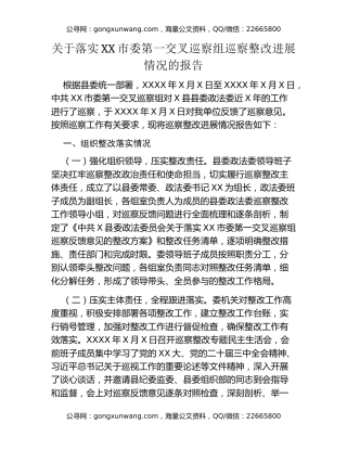 关于落实XX市委第一交叉巡察组巡察整改进展情况的报告