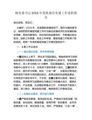 镇党委书记2024年度抓基层党建工作述职报告