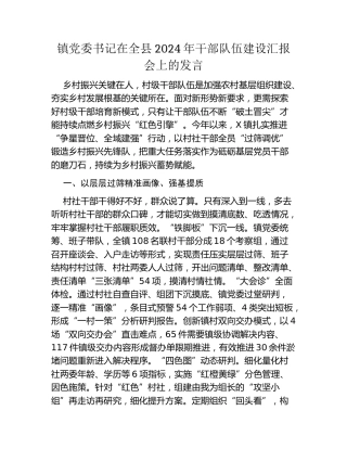 镇党委书记在全县2024年干部队伍建设汇报会上的发言