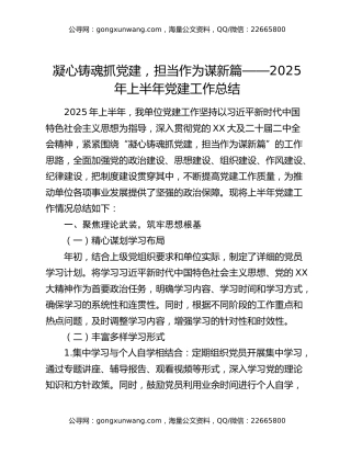 凝心铸魂抓党建，担当作为谋新篇——2025年上半年党建工作总结