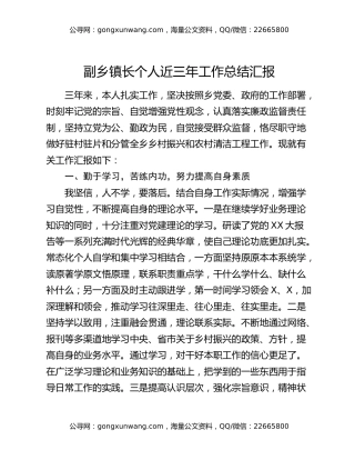 副乡镇长个人近三年工作总结汇报