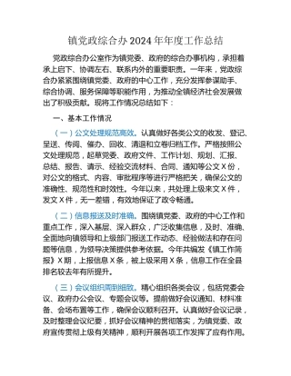 镇党政综合办2024年年度工作总结