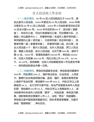 区人民法院工作总结