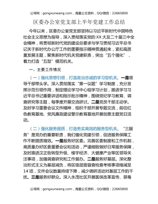 区委办公室党支部上半年党建工作总结 (2)