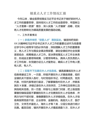 镇重点人才工作情况汇报