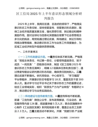 区工信局2025年上半年意识形态领域分析研判报告