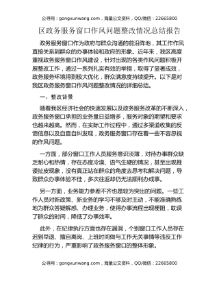 区政务服务窗口作风问题整改情况总结报告