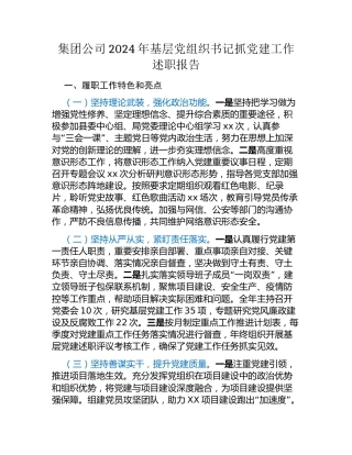 集团公司2024年基层党组织书记抓党建工作述职报告