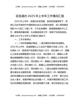 区街道办2025年上半年工作情况汇报