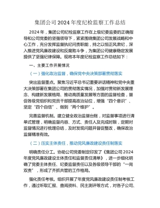 集团公司2024年度纪检监察工作总结（2）