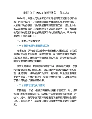 集团公司2024年度财务工作总结