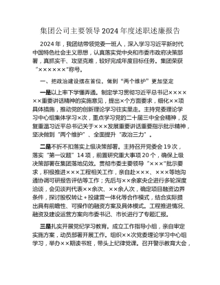 集团公司主要领导2024年度述职述廉报告