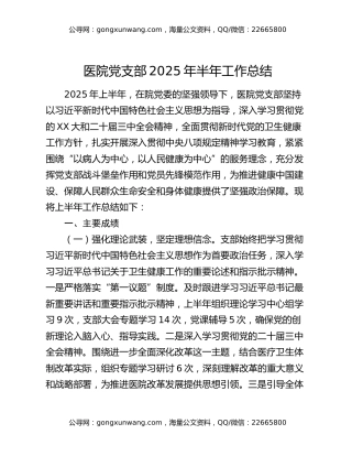 医院党支部2025年半年工作总结