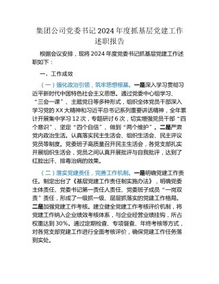 集团公司党委书记2024年度抓基层党建工作述职报告