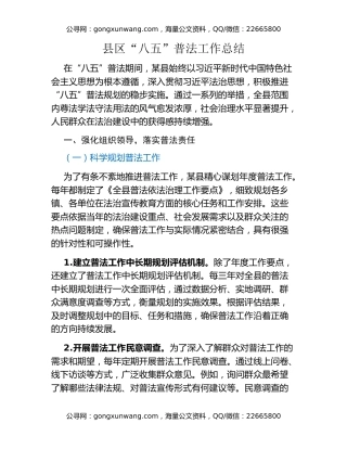 县区“八五”普法工作总结