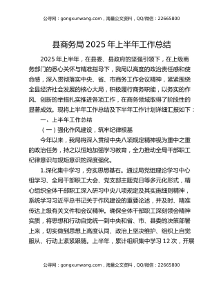 县商务局2025年上半年工作总结