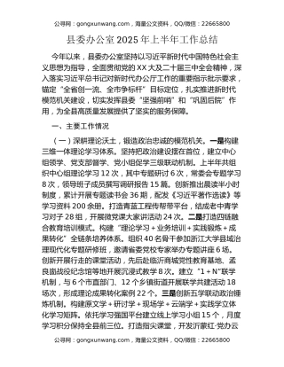 县委办公室2025年上半年工作总结