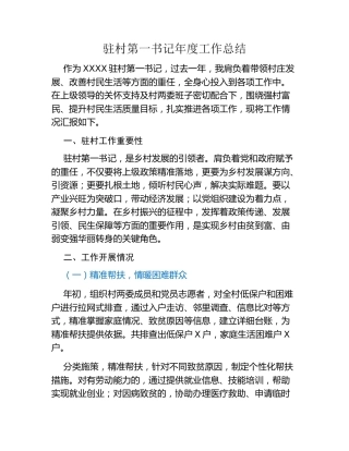 驻村第一书记年度工作总结