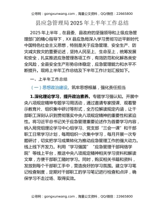 县应急管理局2025年上半年工作总结