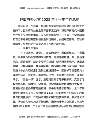县政府办公室2025年上半年工作总结