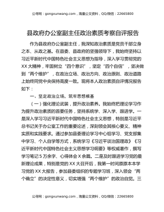县政府办公室副主任政治素质考察自评报告