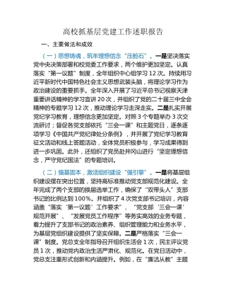 高校抓基层党建工作述职报告