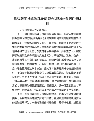 县殡葬领域腐败乱象问题专项整治情况汇报材料