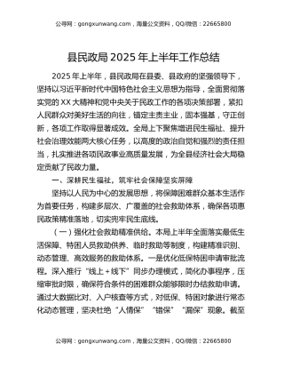 县民政局2025年上半年工作总结