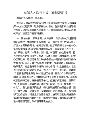 高端人才队伍建设工作情况汇报