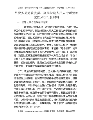 县税务局党委委员、副局长选人用人专项整治党性分析汇报材料